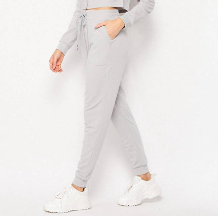 Women’s Gray Cropped Hoodie & Jogger Set – French Terry Athleisure Lounge Set