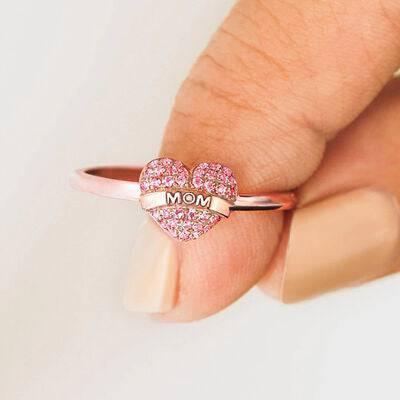 Elegant MOM Heart Shape 925 Sterling Silver Engraved Ring