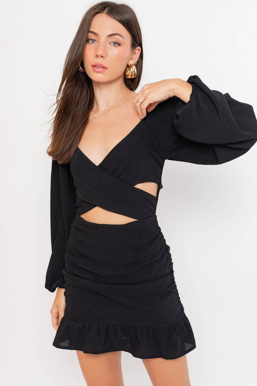 Wrap Me Up Cut Out Black Mini Dress
