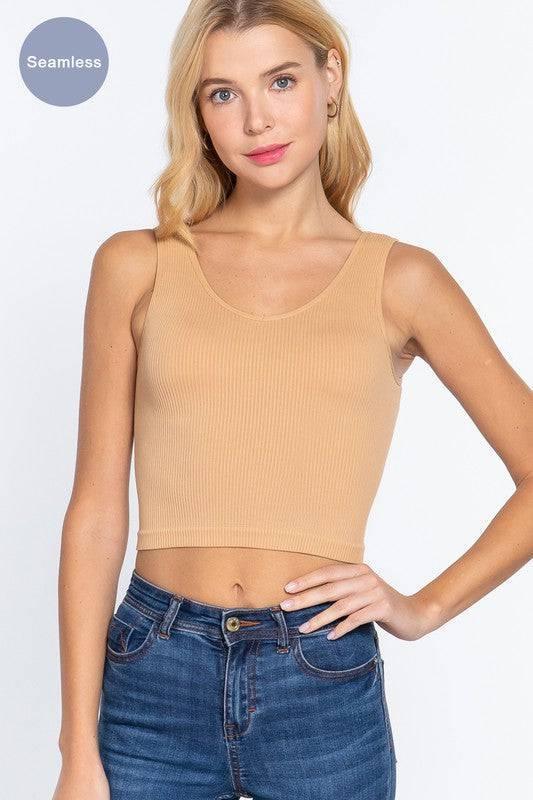 Reese Reversible V-Neck& Round Neck Seamless Crop Top