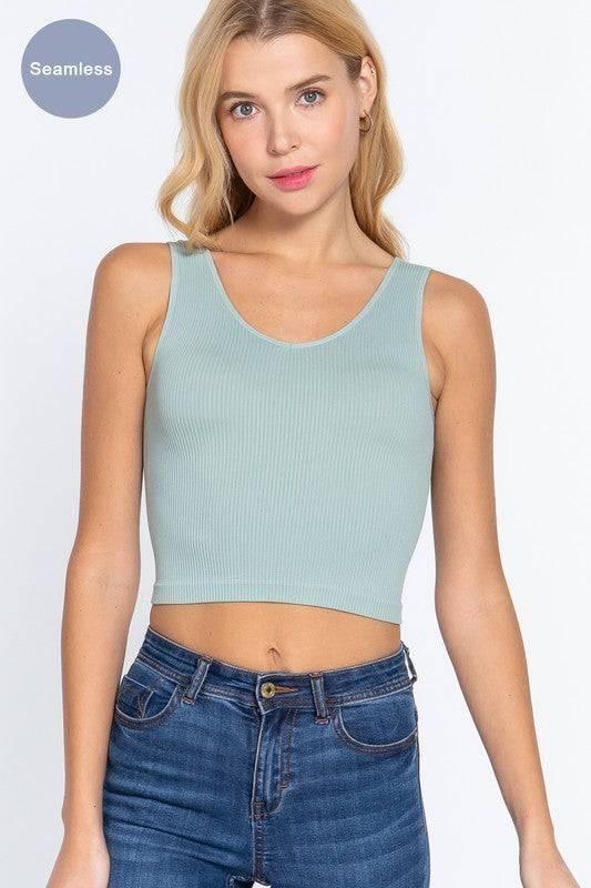 Reese Reversible V-Neck& Round Neck Seamless Crop Top