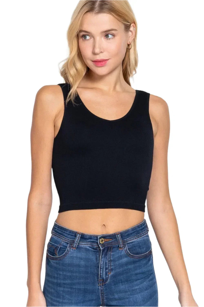 Reese Reversible V-Neck& Round Neck Seamless Crop Top