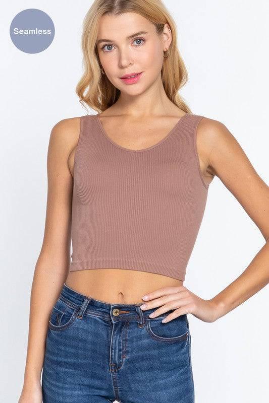 Reese Reversible V-Neck& Round Neck Seamless Crop Top