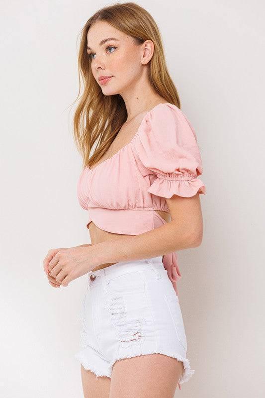 Sneak Peek Bubble Tie-Back Crop Top