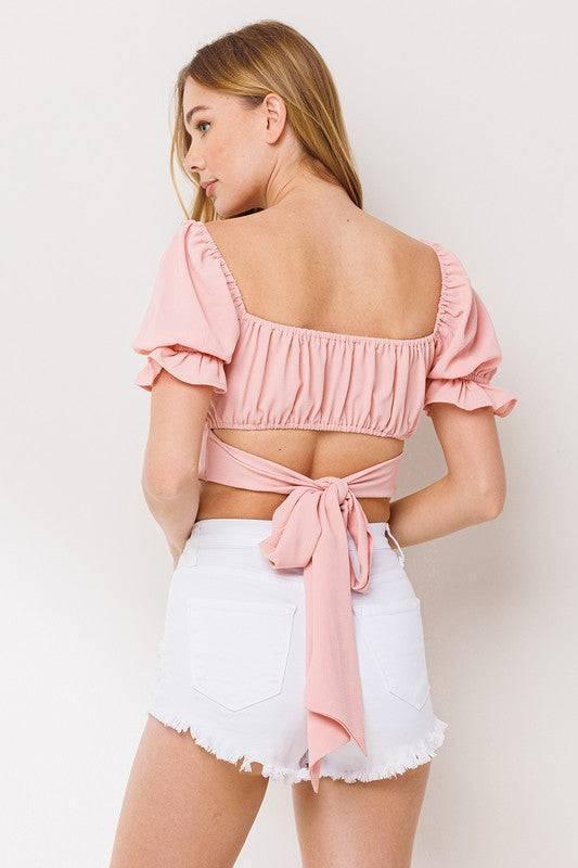 Sneak Peek Bubble Tie-Back Crop Top