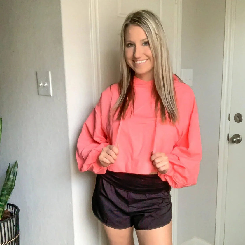 Carla Coral Cropped Top Drop Sleeve Hoodie