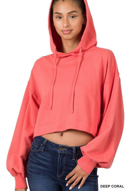 Carla Coral Cropped Top Drop Sleeve Hoodie