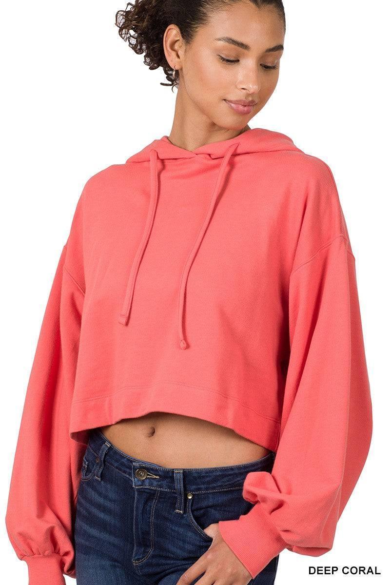 Carla Coral Cropped Top Drop Sleeve Hoodie