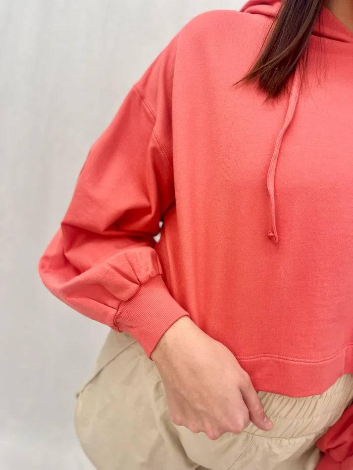 Carla Coral Cropped Top Drop Sleeve Hoodie