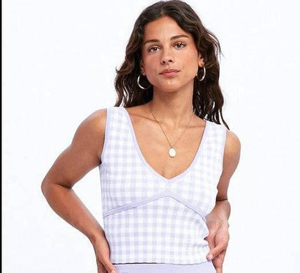 Checkmate Gingham Print Knit  Tank Top