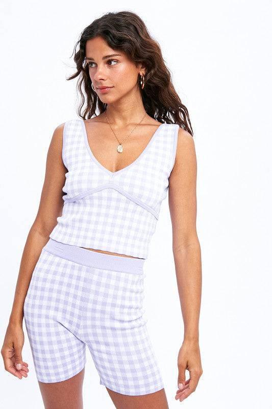 Checkmate Gingham Print Knit Tank Top
