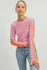 Chloe Color Block Lace up Sleeve Knit Sweater
