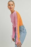 Chloe Color Block Lace up Sleeve Knit Sweater