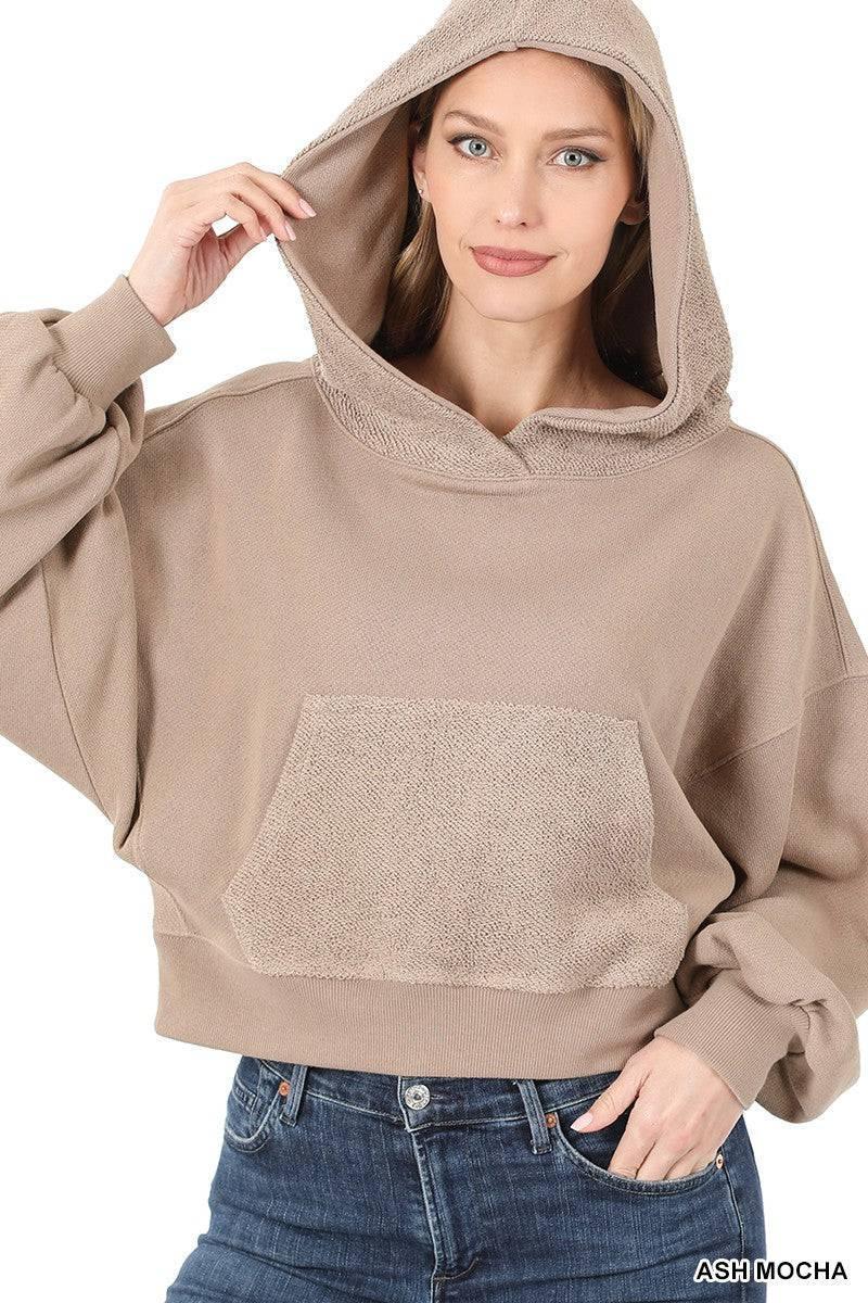 Comfy French Terry Drop Shoulder Kangaroo Pocket Hoodie