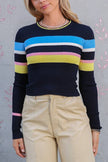 Fly-Me Colorblock Striped Crew Crop Knit
