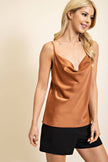 LEXI ROMANTIC SATIN COWL NECK CAMEL CAMI