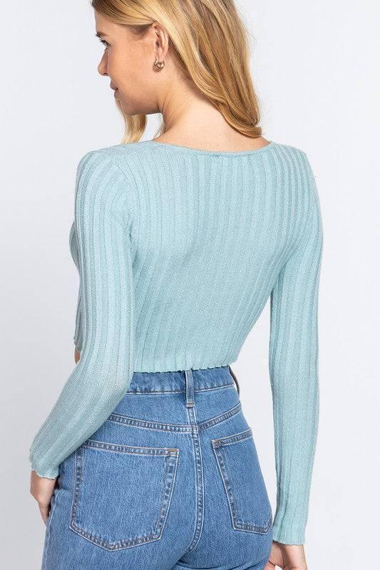 Mint Crop Knit V-Ncck Bodycon top