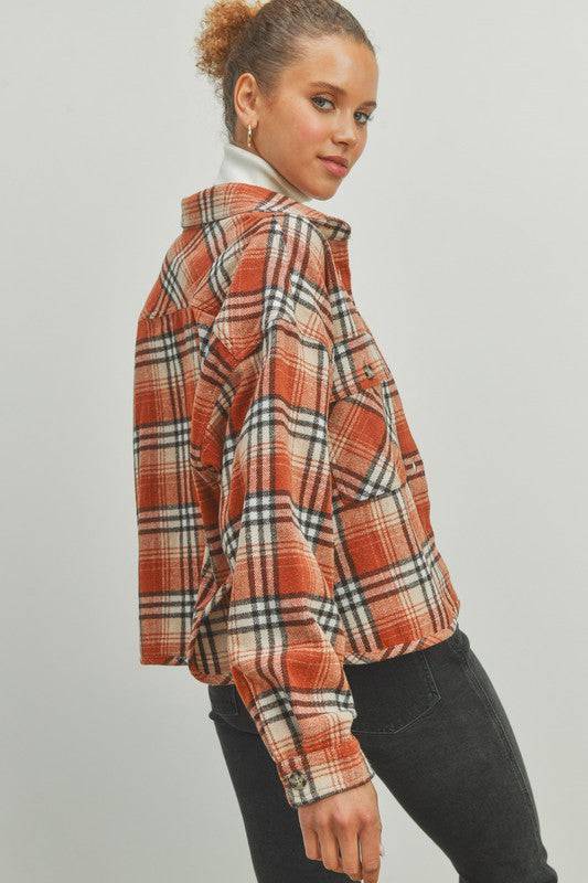 POL  Plaid Crop Side Split Shacket