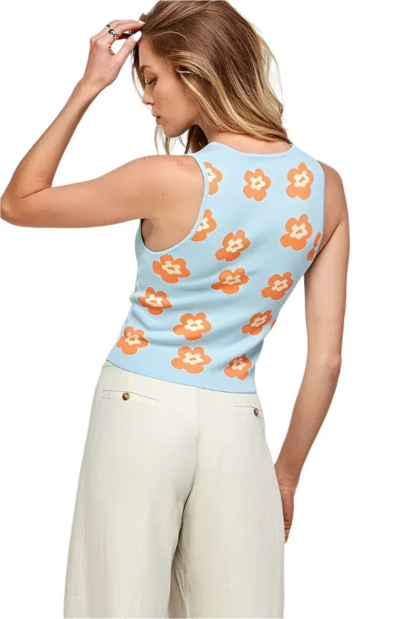 Women's Flower Cropped Knit Tank Top