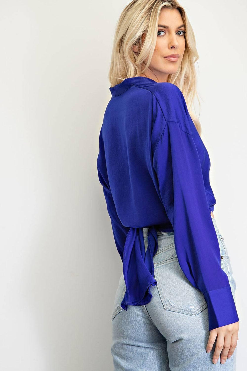 Women's Royal Blue Silk Wrap Crop Top