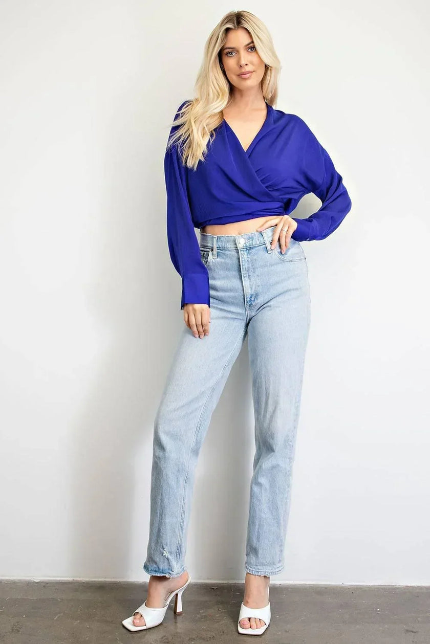 Women's Royal Blue Silk Wrap Crop Top