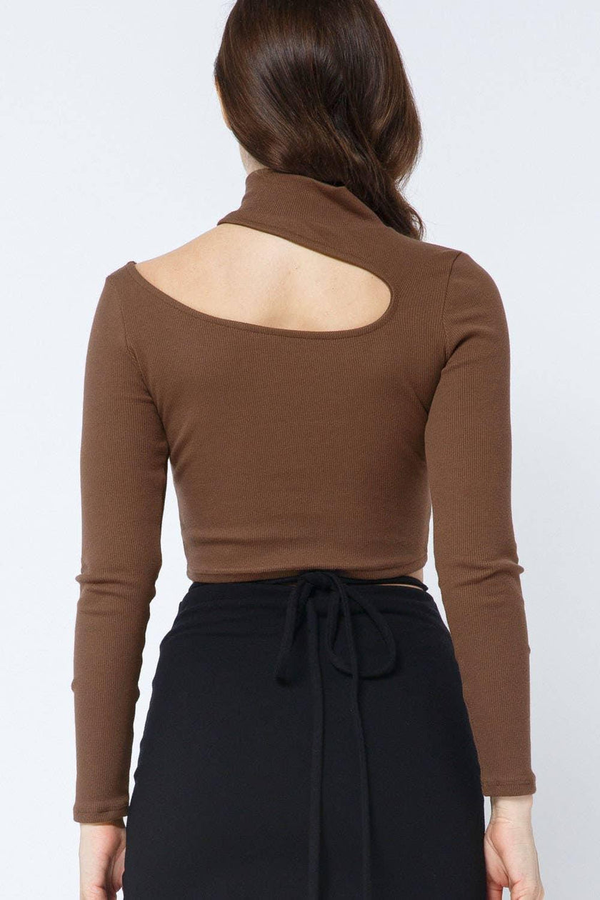 City Mock Neck Cut-Out Long Sleeve Crop Top