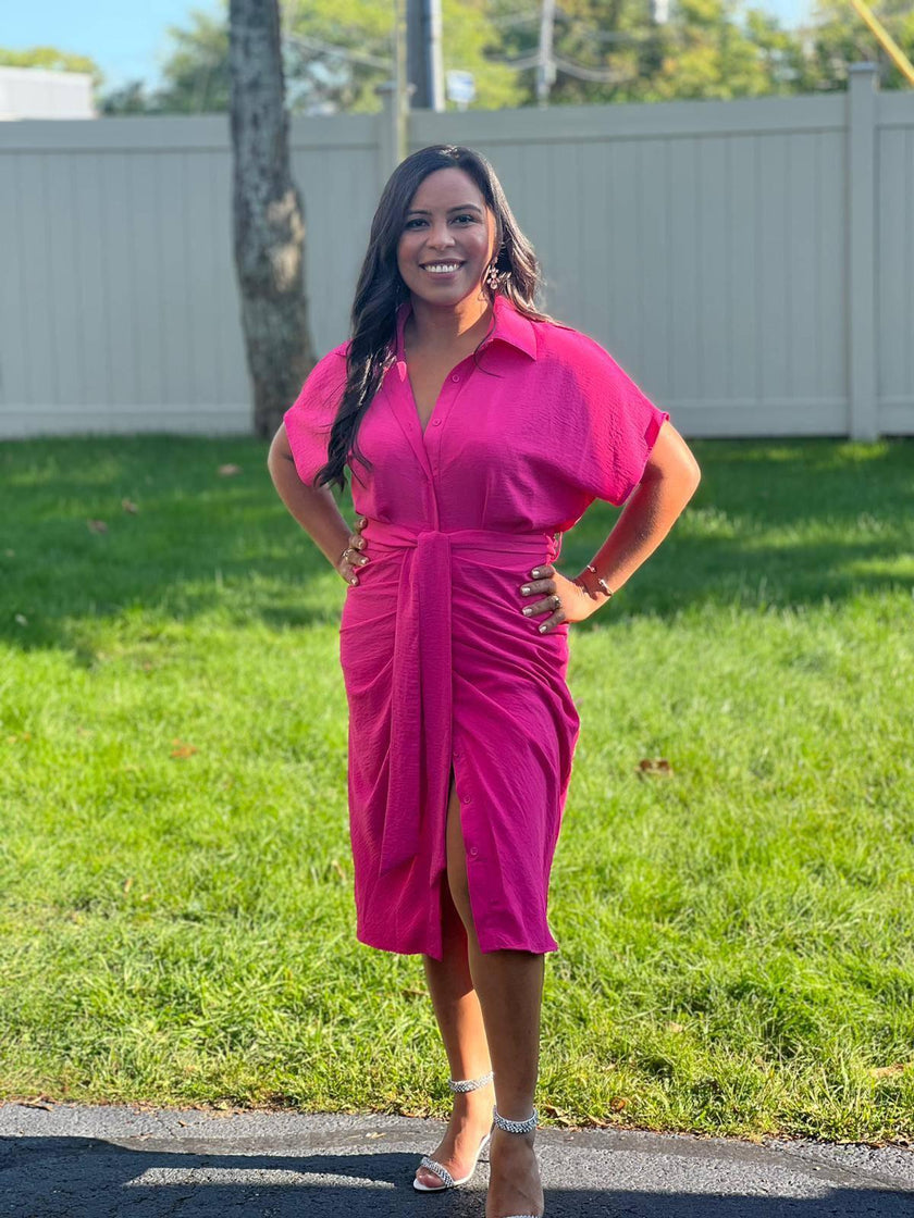 Delilah Drop Shoulder Button Down Wrap Midi Dress