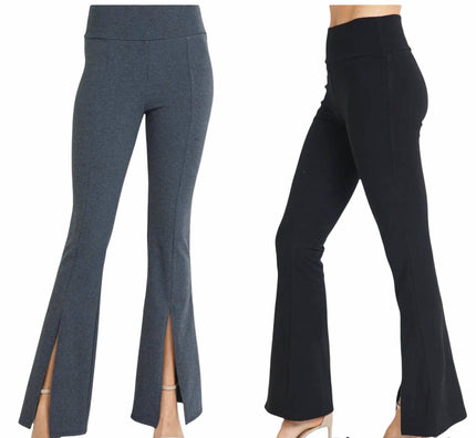 Women's Front Slit Flare Pants in BLACK OR CHARCOAL GRAY