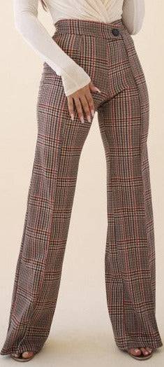 Meridith Cross Over High Waisted Plaid Pants