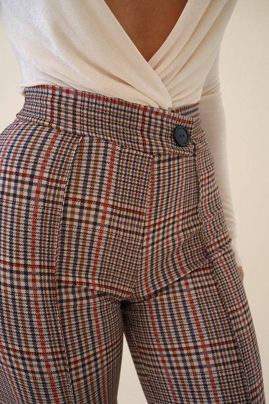 Meridith Cross Over High Waisted Plaid Pants