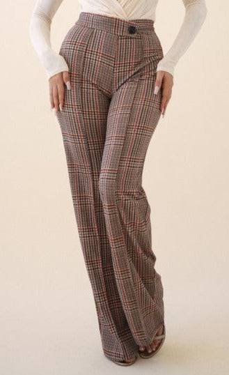 Meridith Cross Over High Waisted Plaid Pants