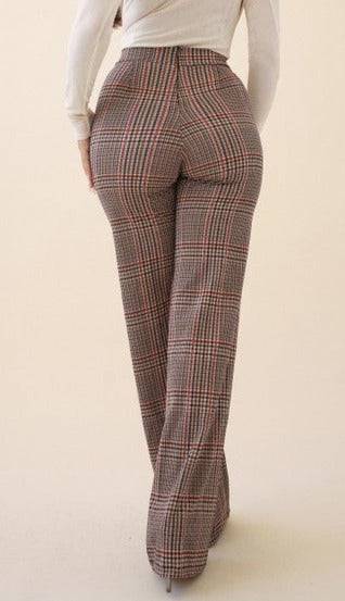 Meridith Cross Over High Waisted Plaid Pants