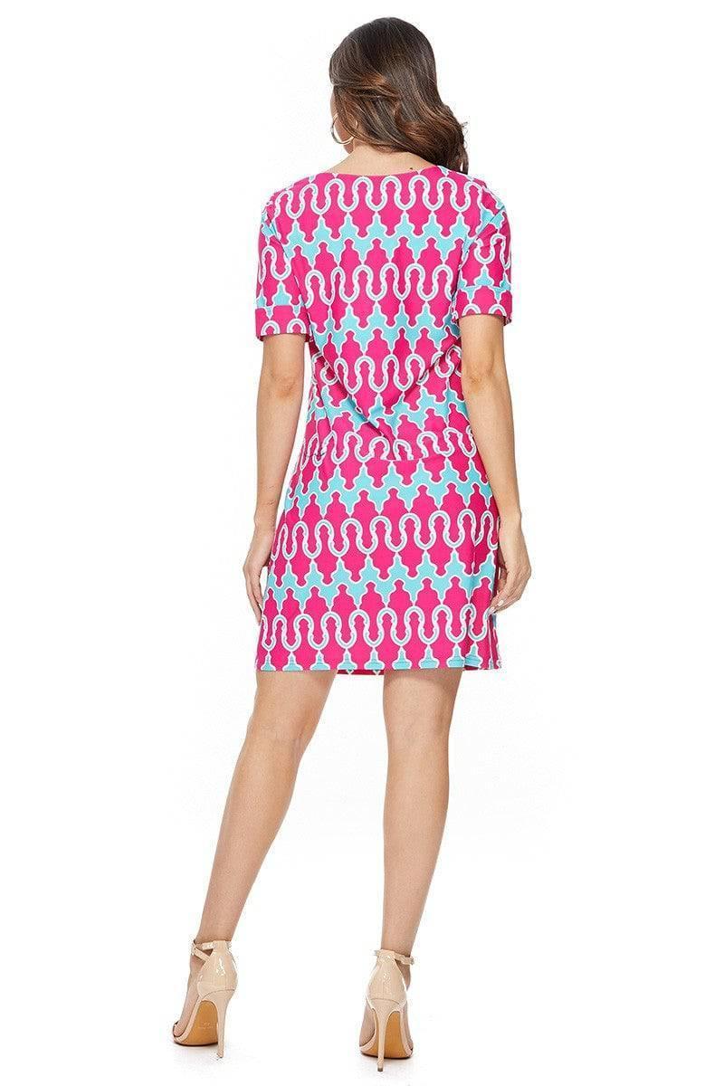 Hot Pink & Aqua Chevron Shift Dress Womens Summer Elbow Sleeve Style LARGE Hot Pink & Aqua Chevron Shift Dress Womens Summer Elbow Sleeve Style LARGE