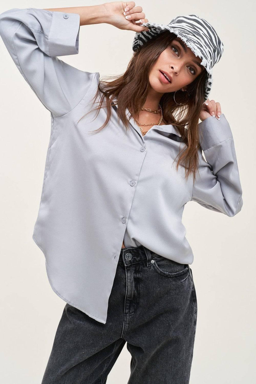 Silky Elegance Woman's Button Down Satin Luxe Blouse