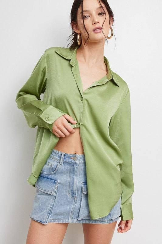 Silky Elegance Woman's Button Down Satin Luxe Blouse