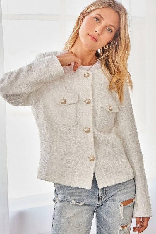 Women’s Pearl Buttoned Tweed Jacket