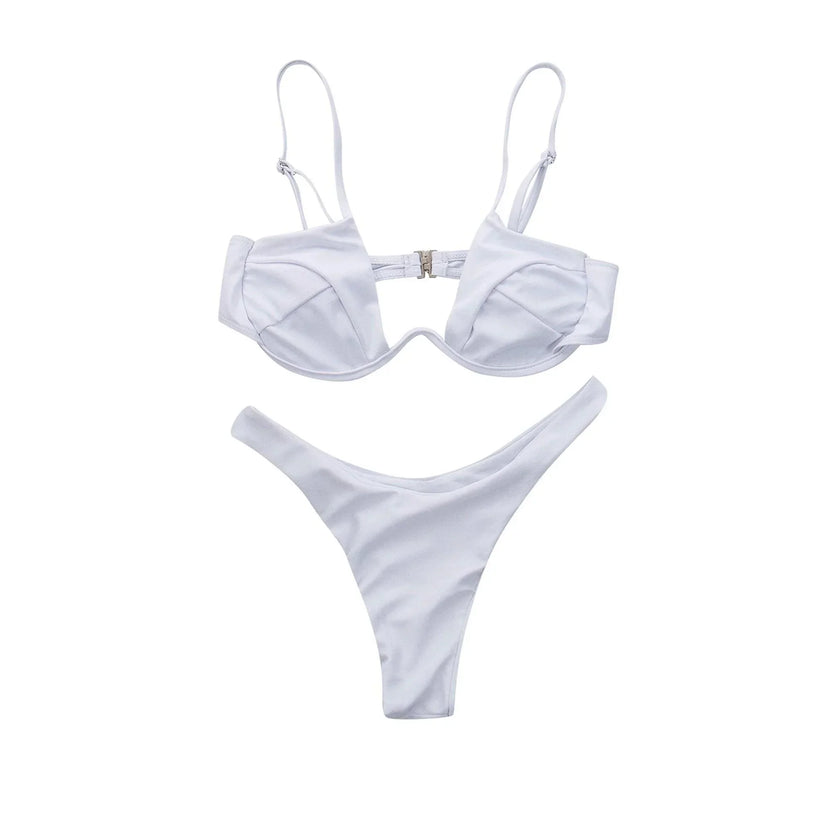 SKY'S TWO PIECE HIGH WAIST DEEP V WIRE BRA & BIKINI BOTTOM SET