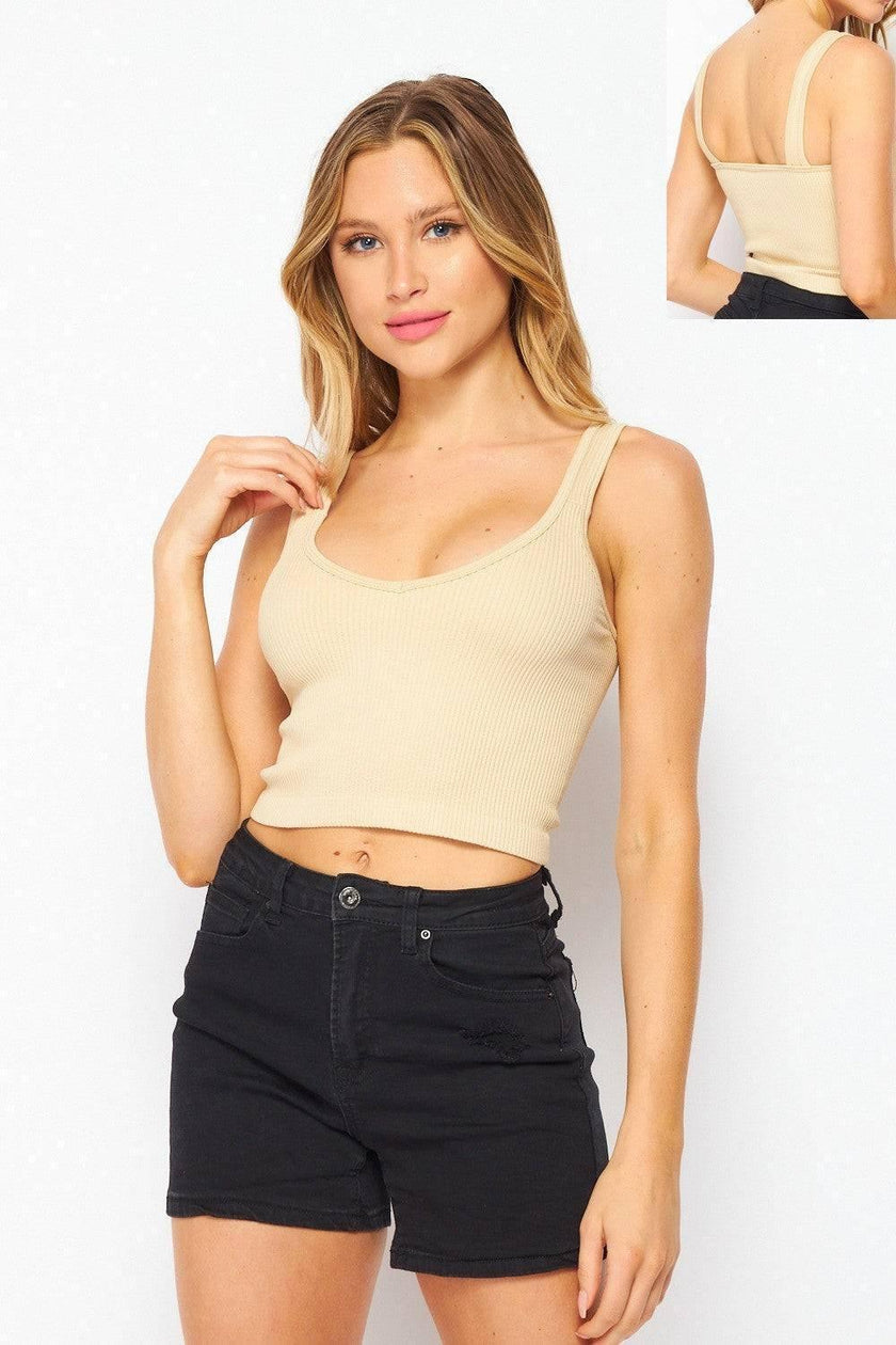 Ribbed Crop V-Neck Tank