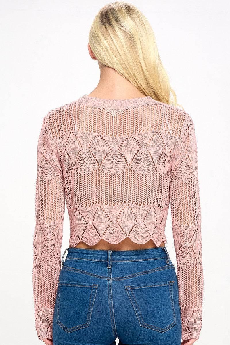 Lola's Lace Long Sleeve Crochet Crop Top