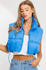 Crop Puffy Drawstring Vest in Blue or White - Cape Cod Fashionista