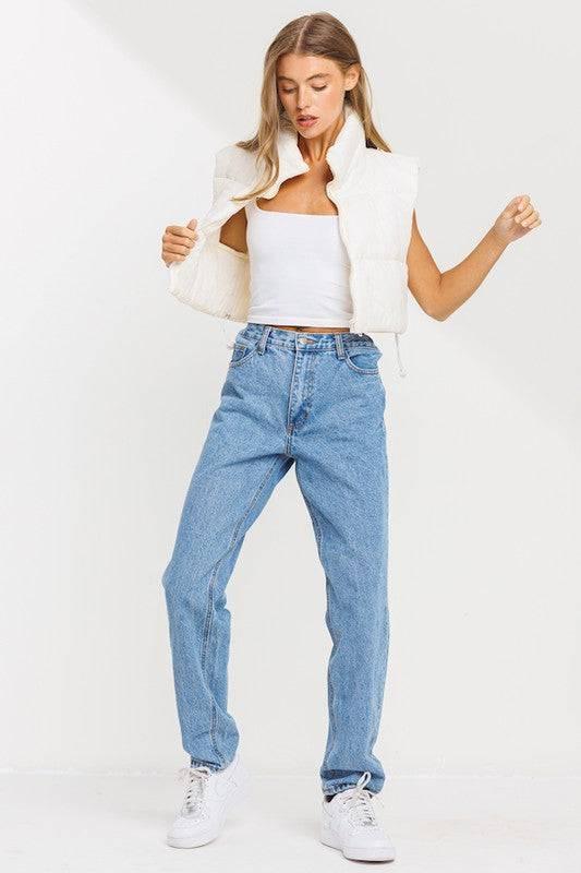 Crop Puffy Drawstring Vest in Blue or White