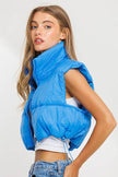 Crop Puffy Drawstring Vest in Blue or White