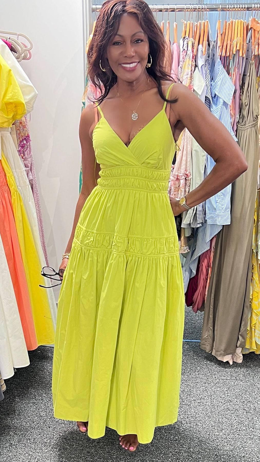 Clara Cotton Poplin V-Neck Strappy Woman’s Midi Dress with Pockets