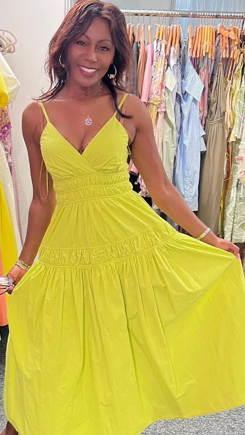 Clara Cotton Poplin V-Neck Strappy Woman’s Midi Dress with Pockets