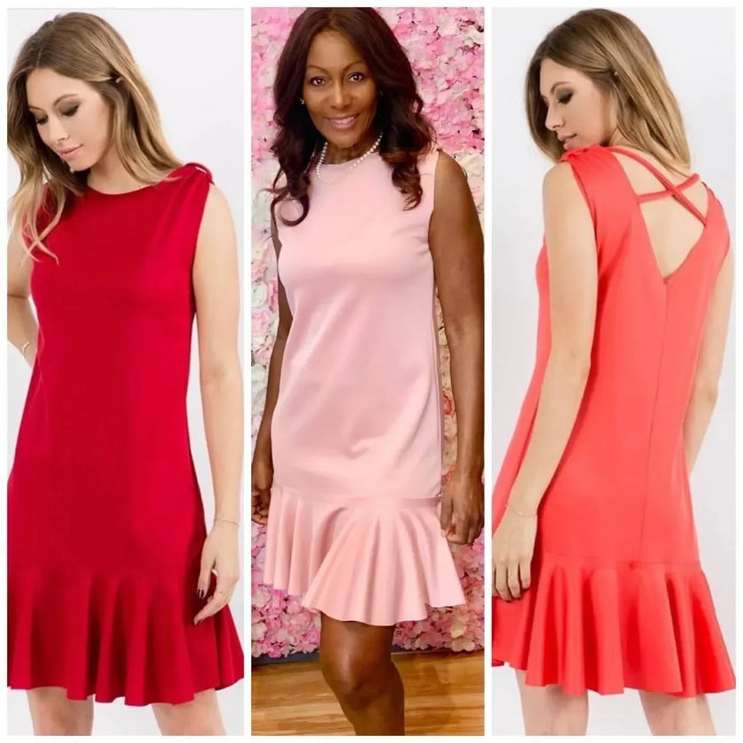 WOMENS Sleeveless shift style dress with ruffle bottom