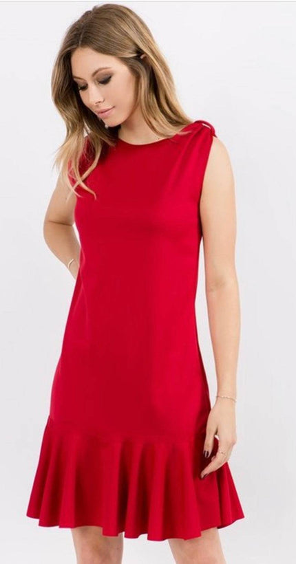 WOMENS Sleeveless shift style dress with ruffle bottom