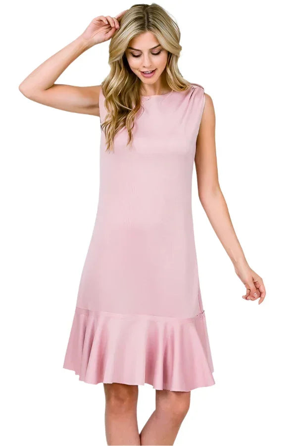 WOMENS Sleeveless shift style dress with ruffle bottom