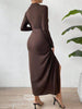 Lady Di Tied Slit Long Sleeve Midi Wrap Dress