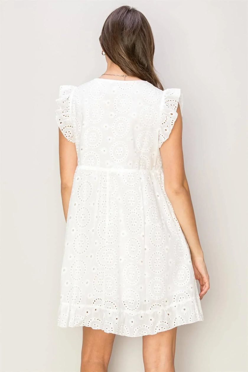 Easy On Me White Cotton Eyelet Mini Babydoll Dress