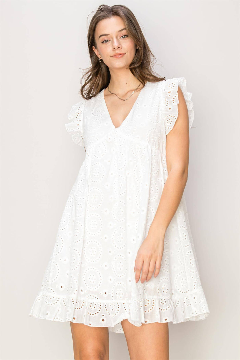 Hyfve Easy On Me Cotton Eyelet Mini Dress in White White S